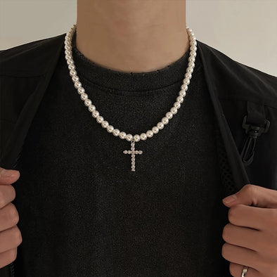 INITIO Pearl Cross Chain Necklace