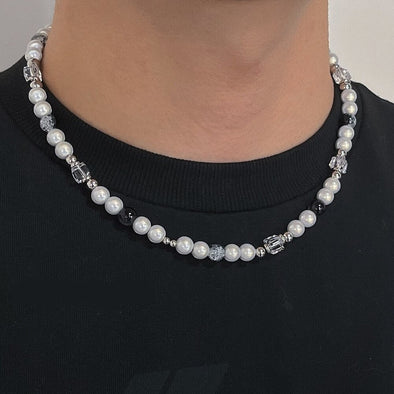 INITIO Reflective Pearl Beaded Stone Necklace