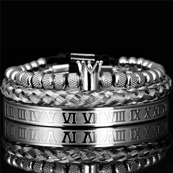 INITIO Royal Roman Crown Charm Bracelet Set