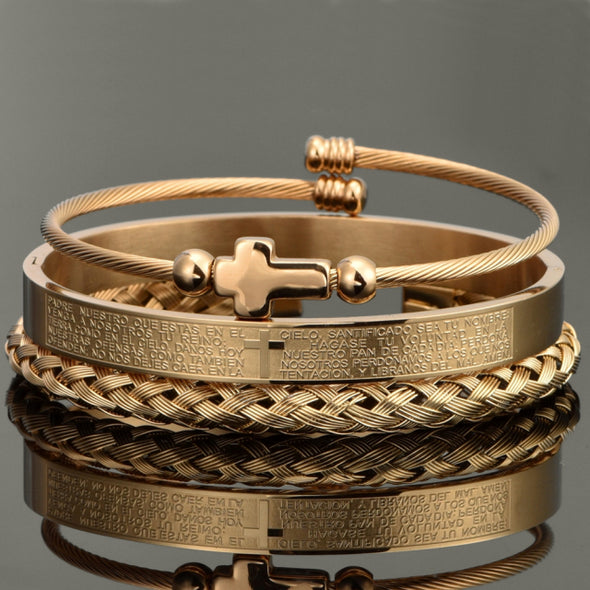 INITIO Cross Charm Bangle Bracelet Set