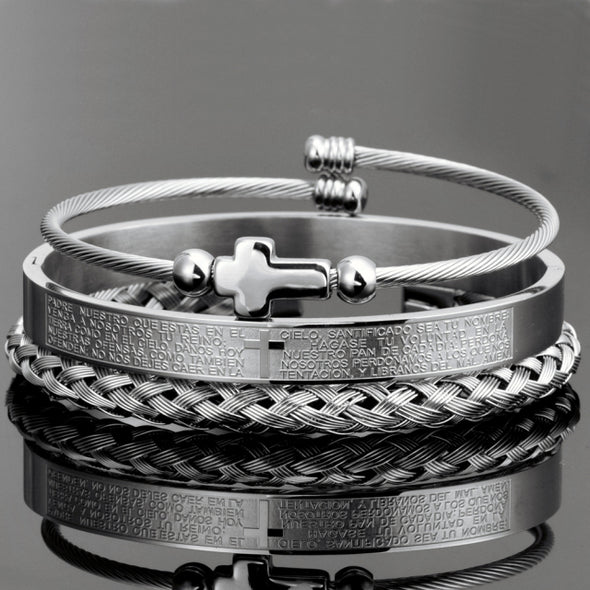 INITIO Cross Charm Bangle Bracelet Set