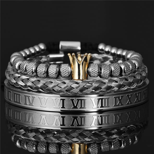INITIO Royal Roman Crown Charm Bracelet Set