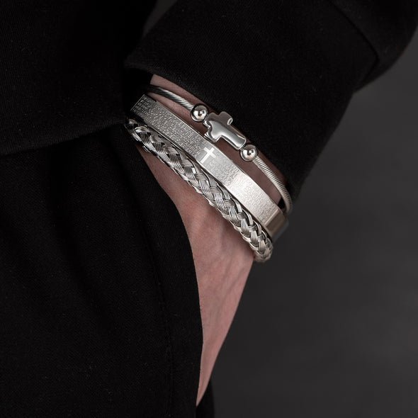 INITIO Cross Charm Bangle Bracelet Set